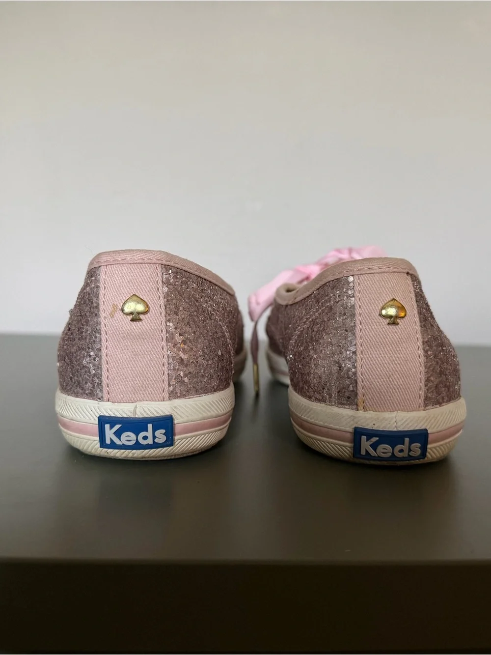 kate spade Girls Pink Glitter Ribbon Lace Sneakers